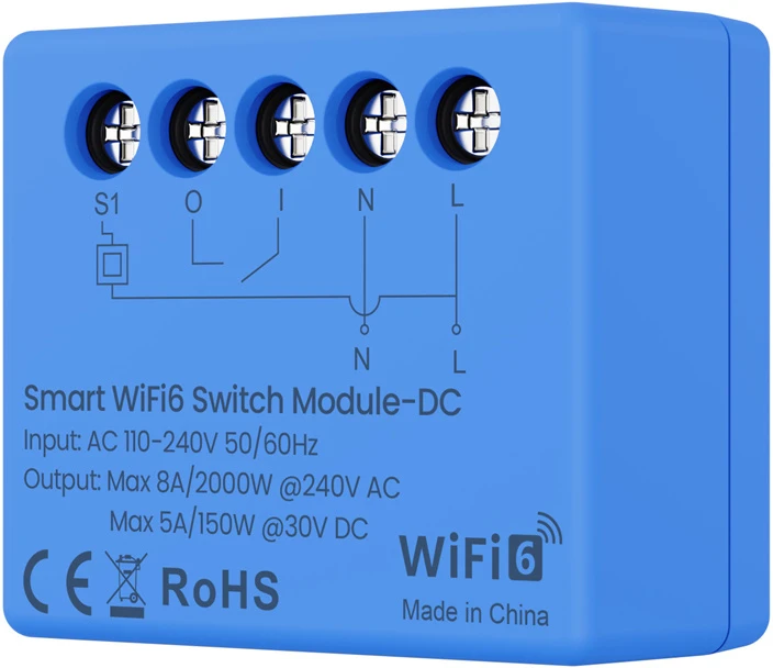 Avatto Išmani relė Wi-Fi 6, 230Vac 8A, 30Vdc 5A, MINI, su sausu kontaktu, TUYA / Smart Life