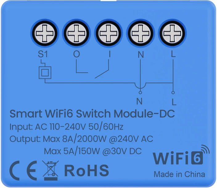 Avatto Išmani relė Wi-Fi 6, 230Vac 8A, 30Vdc 5A, MINI, su sausu kontaktu, TUYA / Smart Life