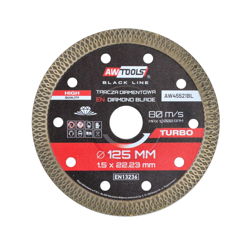 AW-Tools AWTOOLS DEIMANTINIS DISKAS 125×1,5×22,2 / TURBO PLONAS Juodas LINE