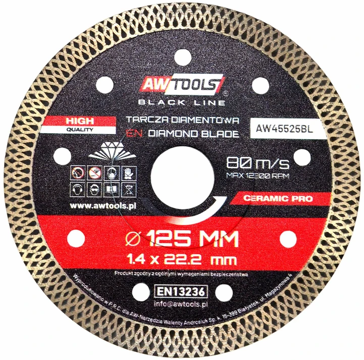 AW-Tools AWTOOLS DEIMANTINIS DISKAS 125×22,2 mm / PILNAS CERAMIC PRO Juodas