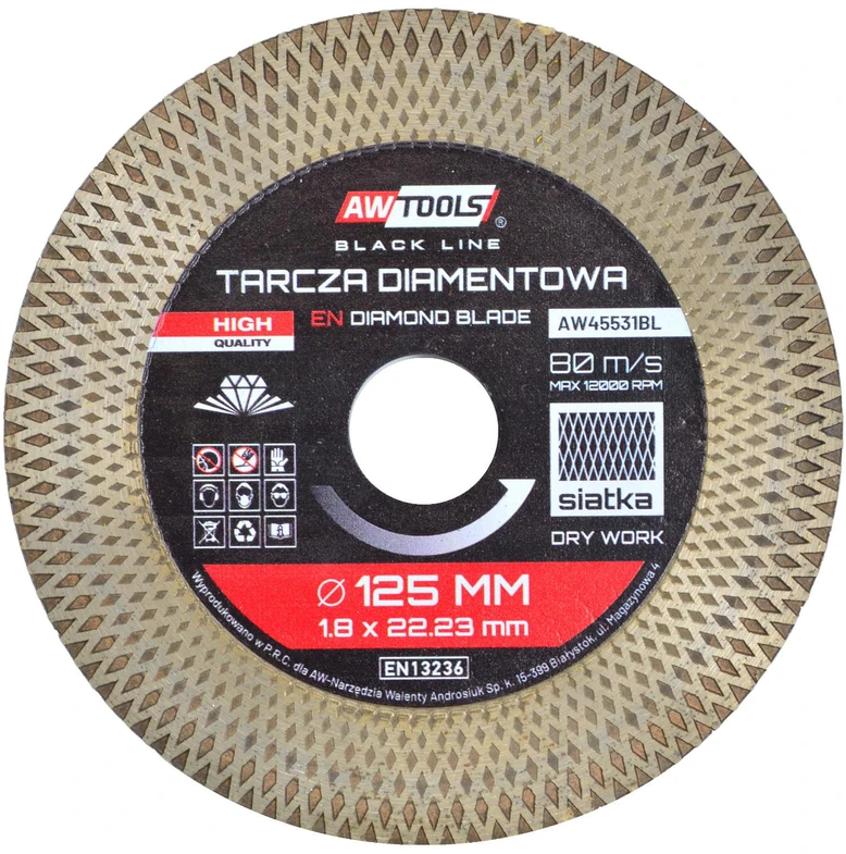 AW-Tools AWTOOLS DEIMANTINIS DISKAS 125mmx1,9×22,2 TURBO Juodas LINE