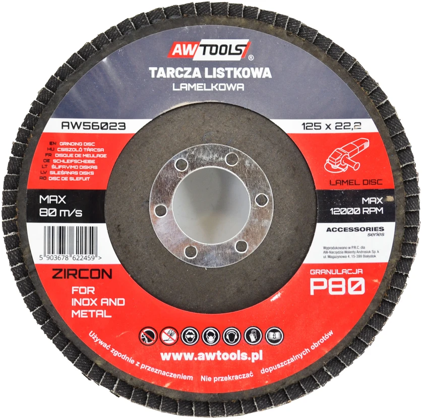 AW-Tools AWTOOLS DISKINIS ŠLIFAVIMO DISKAS 125mm P100 INOX METALAS CIRKONINIS