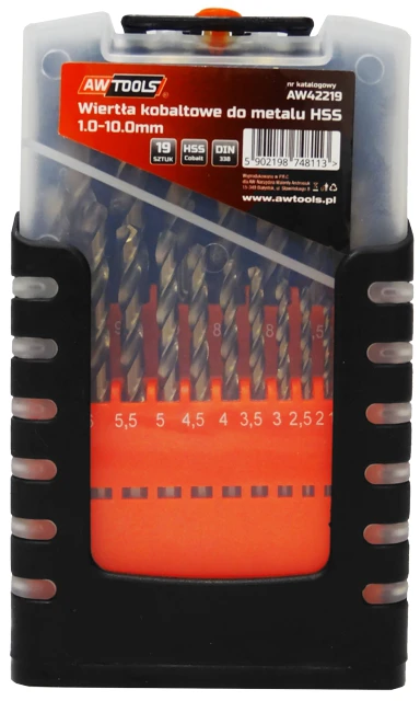 Grąžtas AW-Tools AWTOOLS GRĄŽIAI METALUI 1,0-10,0 mm / KOBALTAS / RINKINYS 19 VIENŲ