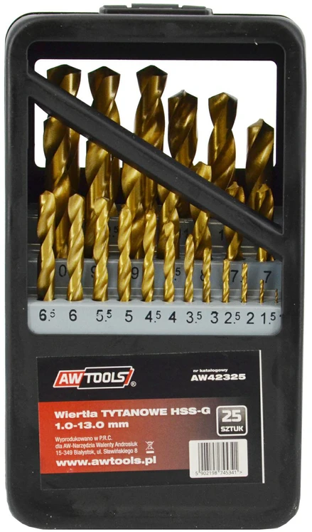 Grąžtas AW-Tools AWTOOLS GRĄŽIAI METALUI HSS-G TYTAN RINKINYS 25el. / 1,0–13,0 mm /