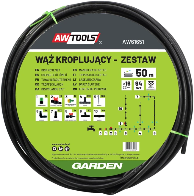 AW-Tools Drėkinimo sistema AWTools AW61651; 50 m; 94 vnt.