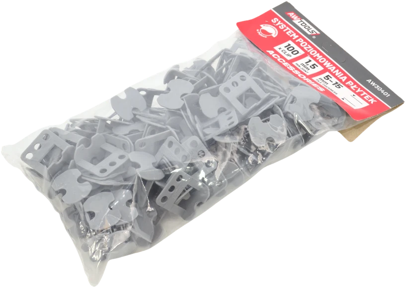 AW-Tools AWTOOLS PLYTELIŲ LYGIAVIMO SISTEMOS KLIPSAS 1,5mm 100vnt. (TARPELIS 5-15mm)