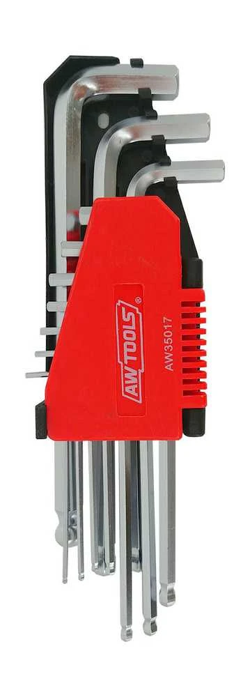 AW-Tools AWTOOLS RAKTAI ŠEŠIAKAMPIAI HEX/ 2,0-12,0mm/ 10vnt./ SU RUTULINE GALVUTE ILGI Juodas LINE