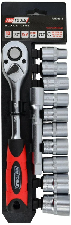 AW-Tools Sukimo galvučių komplektas AWTools AW39013; 1/2''; 10-24 nn; 12 vnt.