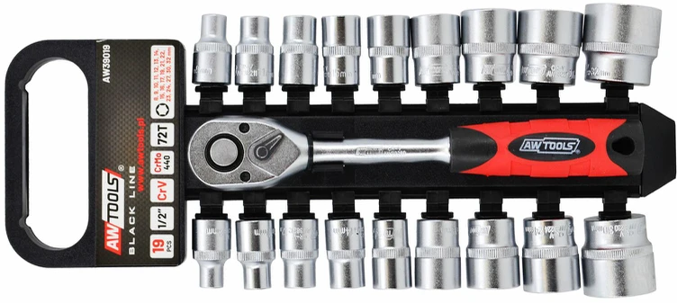 AW-Tools Sukimo galvučių komplektas AWTools AW39019; 1/2''; 8-32 mm; 19 vnt.