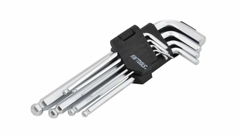 AW-Tools AWTOOLS ŠEŠIAKAMPIAI RAKTAI (HEX) /1,5-10,0mm/ 9vnt. SU RUTULINE GALVUTE