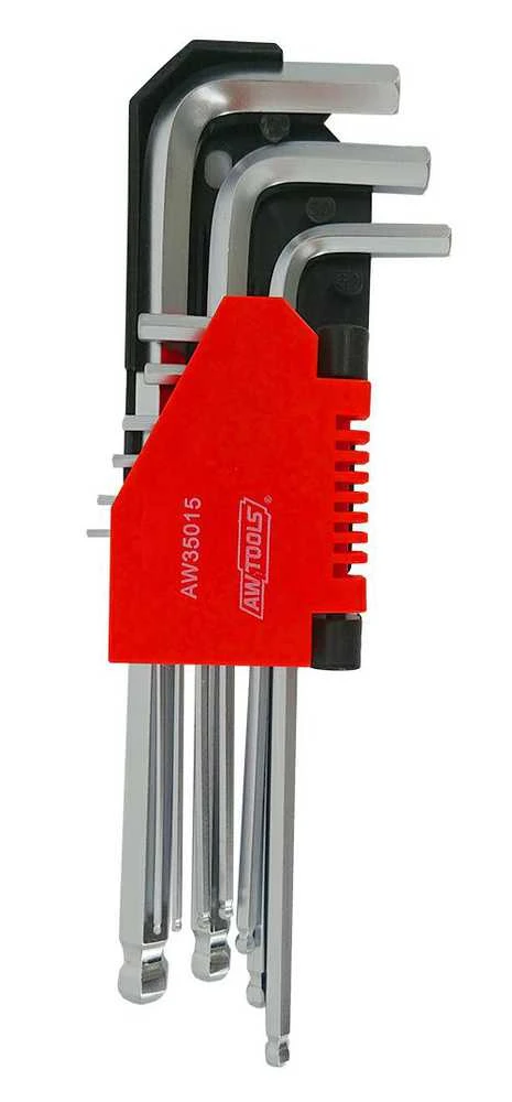 AW-Tools AWTOOLS ŠEŠIAKAMPIAI RAKTAI HEX /1,5-10,0mm/ 9vnt. KULA Juodas LINE