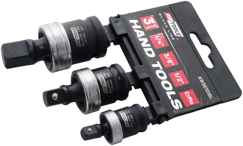 AW-Tools AWTOOLS SMŪGINĖ KARDANINĖ JUNGTIS Cr-Mo rinkinys 1/4″ 3/8″ 1/2″ Juodas LINE
