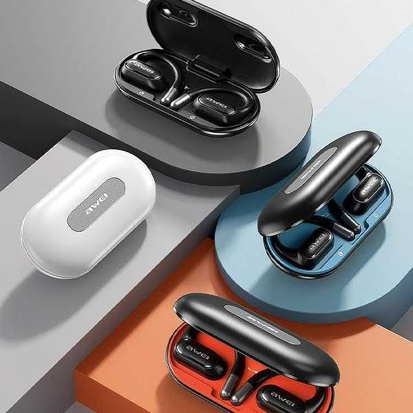 AWEI Bluetooth 5.4 ausinės OWS T93+ docking station juodos spalvos