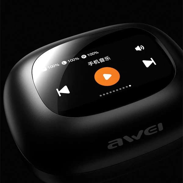 AWEI Bluetooth 5.4 TP97TWS ausinės + docking station juodos spalvos