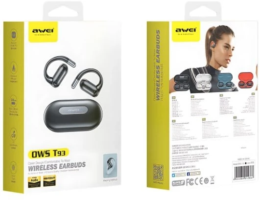 AWEI Bluetooth 5.4 ausinės OWS T93+ docking station juodos spalvos