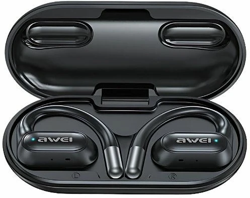 AWEI Bluetooth 5.4 ausinės OWS T93+ docking station juodos spalvos