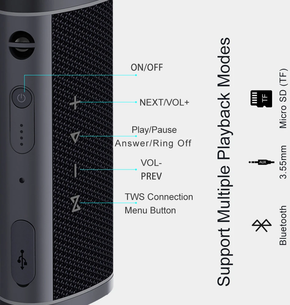 Awei Nešiojama kolonėlė Bluetooth Y331 TWS waterproof IPX6 juodos spalvos