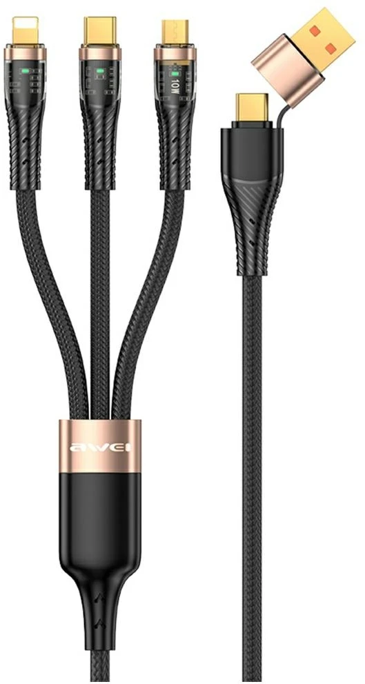 AWEI CL-228 usb-c/lightning/mico 3in2 kabelis juodos spalvos