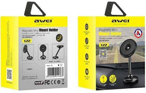 AWEI magnetinis automobilio laikiklis X22, skirtas vairuotojo kabinai, juodas