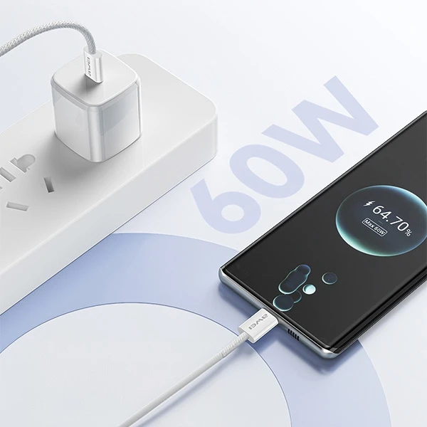 AWEI CL-219T USB-C į USB-C60W juodos spalvos Apple iPhone 15 kabelis