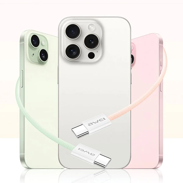 AWEI CL-219T USB-C į USB-C60W juodos spalvos Apple iPhone 15 kabelis