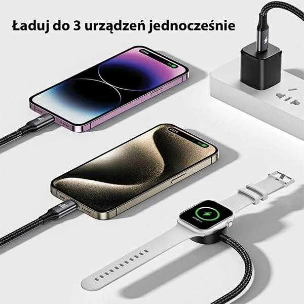 AWEI kabelis W23 3in1 usb-c/lightning/watch100W/10W/2.5W juodos spalvos