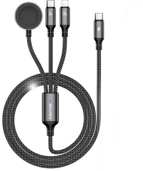 AWEI kabelis W23 3in1 usb-c/lightning/watch100W/10W/2.5W juodos spalvos