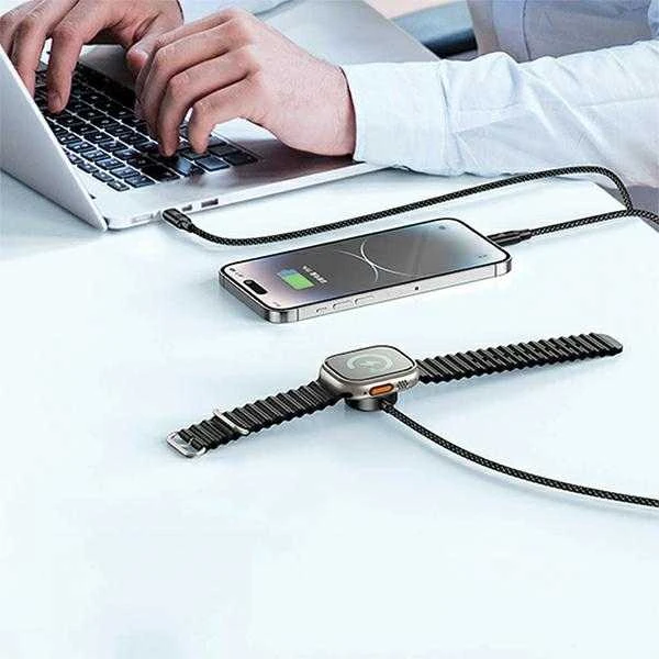 AWEI kabelis W23 3in1 usb-c/lightning/watch100W/10W/2.5W juodos spalvos