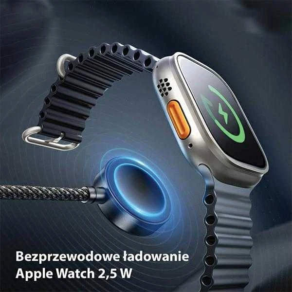 AWEI kabelis W23 3in1 usb-c/lightning/watch100W/10W/2.5W juodos spalvos