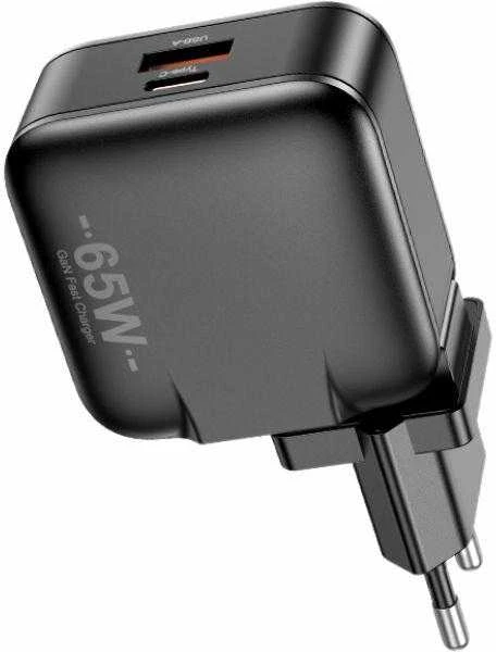AWEI charger PD55-EU 65WUSB + USB-C juodos spalvos GaN