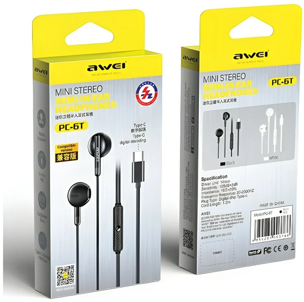 AWEI PC-6T USB stereo ausinės-C juodos spalvos