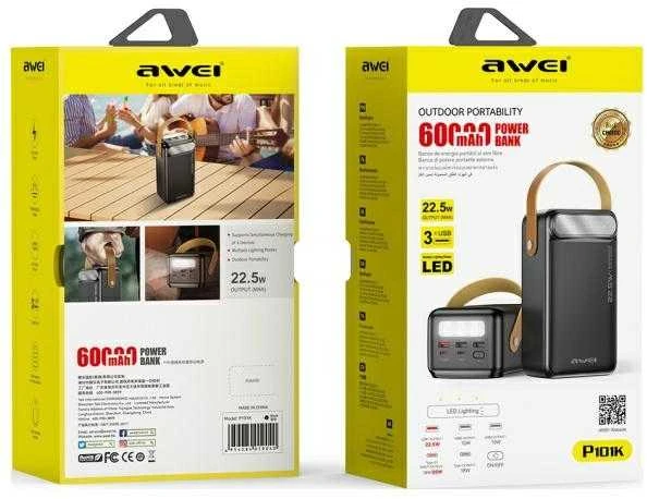 AWEI PowerBank P101K 60000mAh 22.5W juodos spalvos