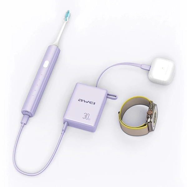 AWEI PowerBank with built-in cableP87K 10000mAh juodos spalvos 30W