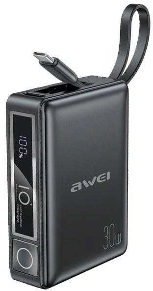 AWEI PowerBank with built-in cableP87K 10000mAh juodos spalvos 30W