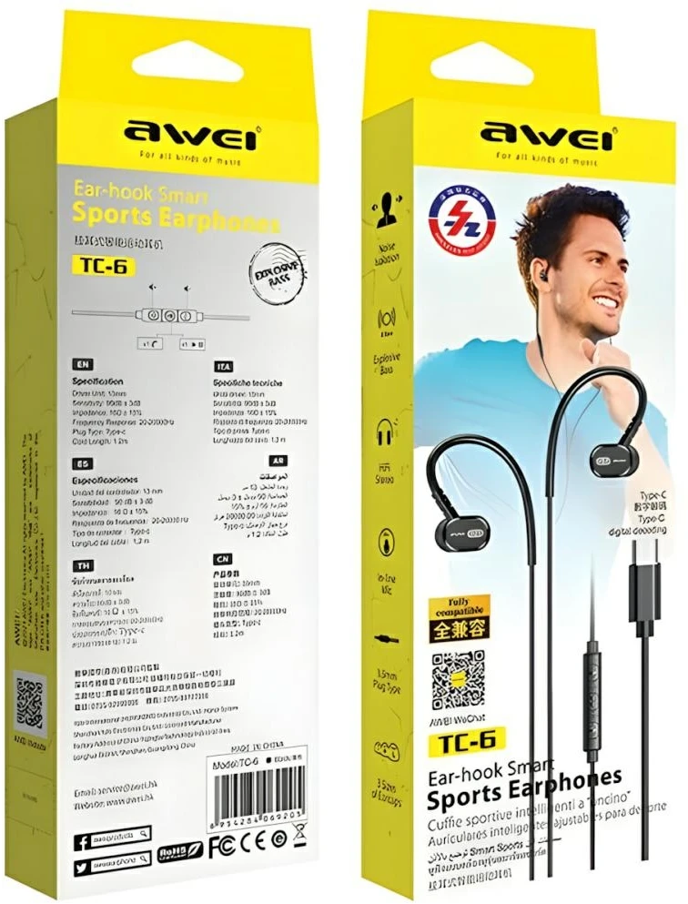 AWEI TC-6 USB stereo ausinės-C juodos spalvos