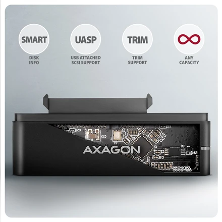 AXAGON ADSA-FPX USB-C 10Gbps - SATA 6G 2.5''/3.5'' SSD/HDD FAST PORT X adapteris su kintamosios srovės adapteriu, USB-C - USB-A adapteris