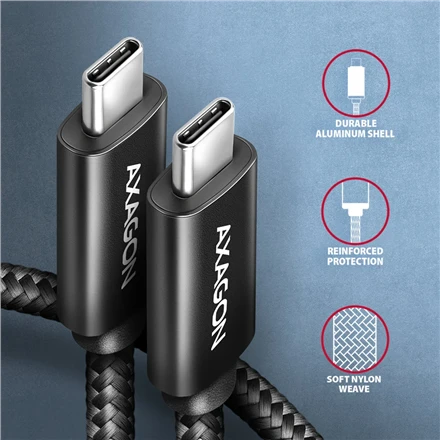 AXAGON | „NewGEN+“ USB-C į USB-C 4 kartos 3×2/240 W laidas, 0,5 m | BUCM4X-CM05AB