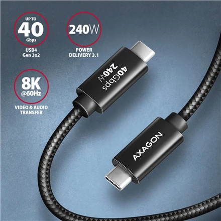 AXAGON | „NewGEN+“ USB-C į USB-C 4 kartos 3×2/240 W laidas, 0,5 m | BUCM4X-CM05AB