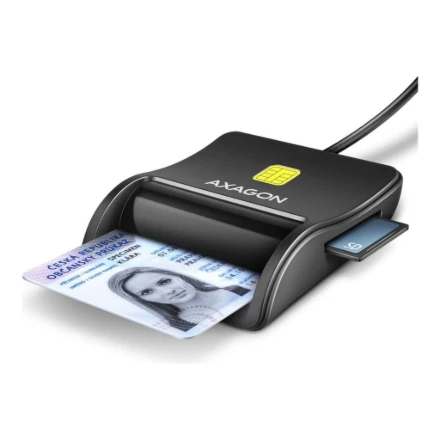 Axagon Compact stalinis USB kontaktas Smart/ID ir SD/Micro SD/SIM kortelių skaitytuvas su ilgu USB-A laidu.
