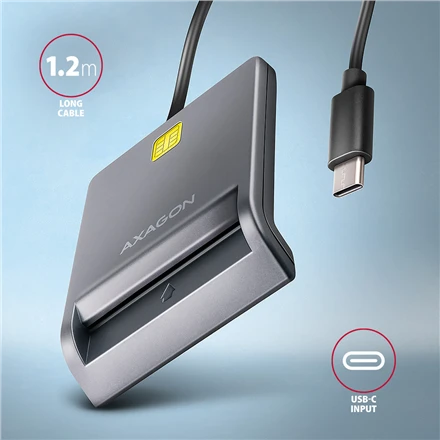 AXAGON CRE-SM3TC USB-C išmaniųjų kortelių/ID kortelių skaitytuvas su 1,2 m laidu