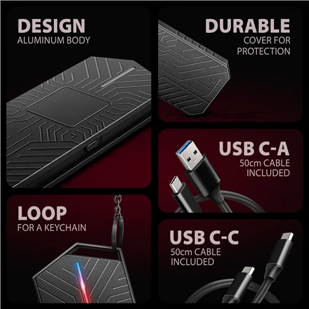 „AXAGON USB-C 10Gbps“ – M.2 NVMe ir SATA SSD GAME M.2 dėžutė | EEM2-GAM
