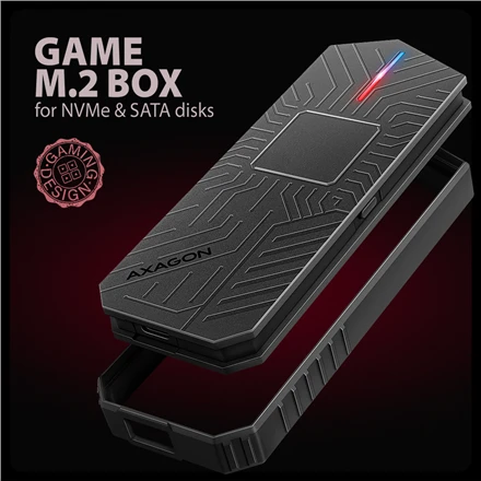 „AXAGON USB-C 10Gbps“ – M.2 NVMe ir SATA SSD GAME M.2 dėžutė | EEM2-GAM