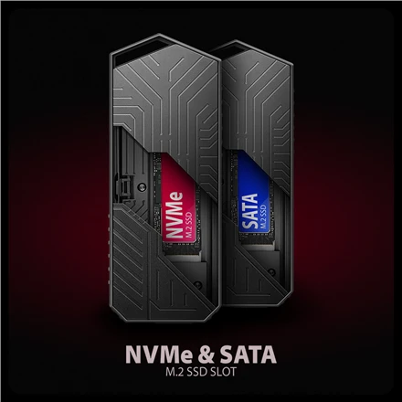 „AXAGON USB-C 10Gbps“ – M.2 NVMe ir SATA SSD GAME M.2 dėžutė | EEM2-GAM