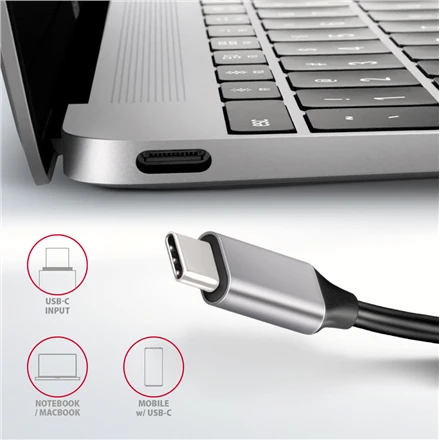 Axagon kelių prievadų USB 3.2 Gen 1 šakotuvas. HDMI, kortelių skaitytuvas ir trys USB-A išėjimai. USB-C laidas 20 cm.
