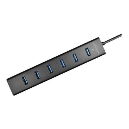 AXAGON HUE-SA7BP 7x USB3.0 ALU įkrovimo šakutė, įsk. AC Adapteris, Juodas