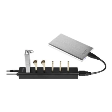 AXAGON HUE-SA7BP 7x USB3.0 ALU įkrovimo šakutė, įsk. AC Adapteris, Juodas