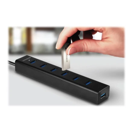 AXAGON HUE-SA7BP 7x USB3.0 ALU įkrovimo šakutė, įsk. AC Adapteris, Juodas