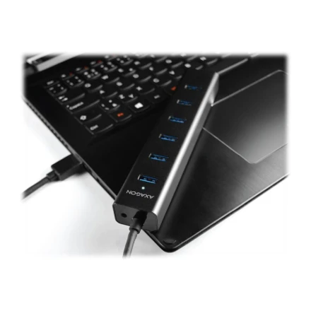 AXAGON HUE-SA7BP 7x USB3.0 ALU įkrovimo šakutė, įsk. AC Adapteris, Juodas