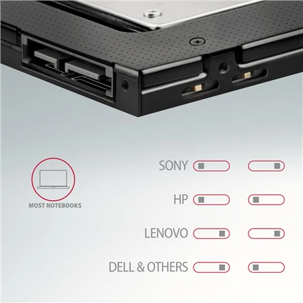 Axagon Išorinio kietojo disko dėklas RSS-CD09 Ramka su 2,5" SSD-HDD su Gniazda DVD, 9,5 mm LED aliuminio