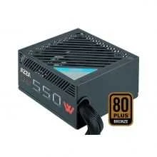 AZZA PSU 550W ATX 80+ bronzos sertifikatas, tylus 120 mm ventiliatorius, 1 x 20+4 kontaktų, 1 x 4+4 kontaktų 12V, 1 x 4 kontaktų diskelis, 2 x 4 kontaktų Molex, 5 x Sata, 2 x 6+2 kontaktų PCI-5, WPS